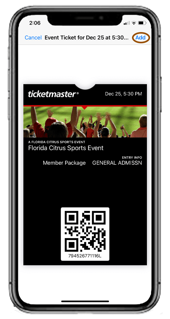 iphone showing ticketmaster QR code