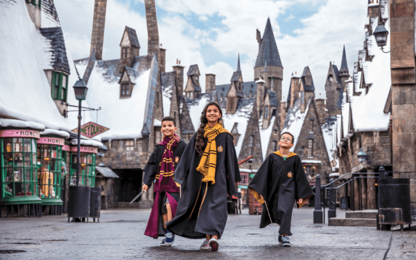 Kids walking through Harry Potter World at Universal Orlando